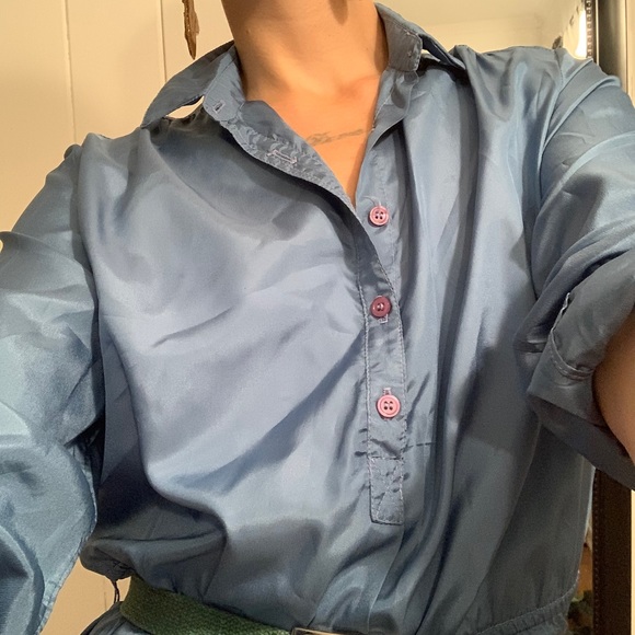 Princess Di blue Shirtdress vintage 70s 80s style - Picture 4 of 5